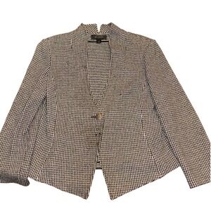 ST JOHN | Knit Blazer | Womens Size 10 | Black Cream | Single Button |‎ FLAWED